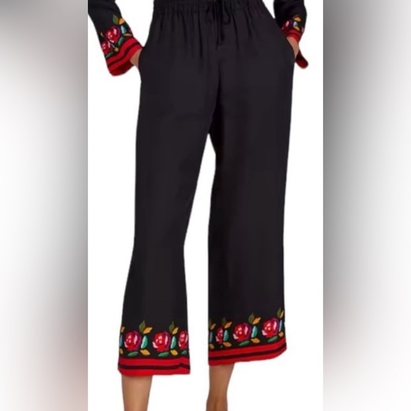 Kate Spade silk blend pants with Rose Border - NWT - Size Large - Picture 5 of 16